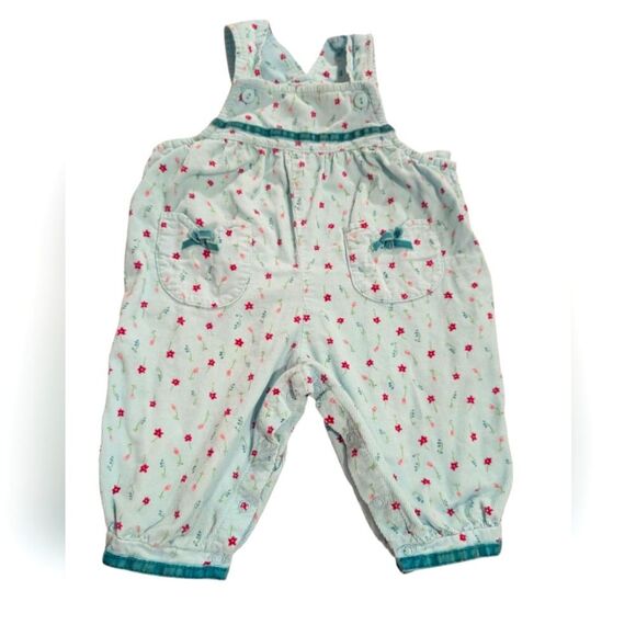 Y2K Vintage Infant Girls Blue Floral Print Corduroy Romper 3/6 Months - Picture 1 of 5